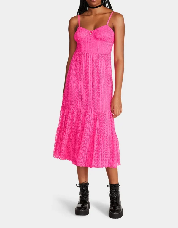 Betsey Johnson Ava Corset Midi Dress Pink Store