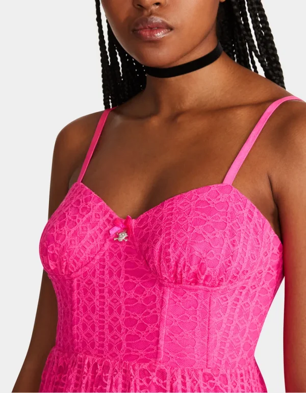 Betsey Johnson Ava Corset Midi Dress Pink Store