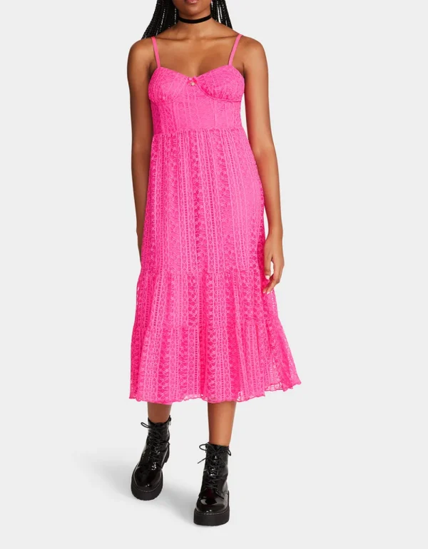 Betsey Johnson Ava Corset Midi Dress Pink Store