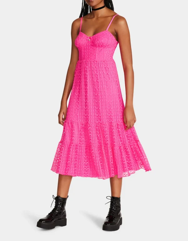 Betsey Johnson Ava Corset Midi Dress Pink Store