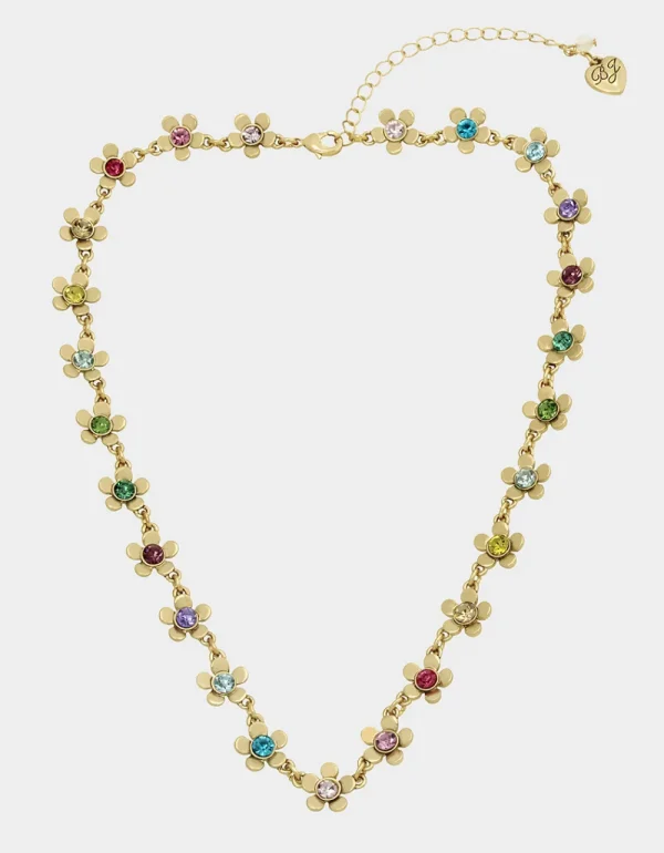 Betsey Johnson Betsey Love Fest Stone Flower Collar Necklace Pastel Multi Sale