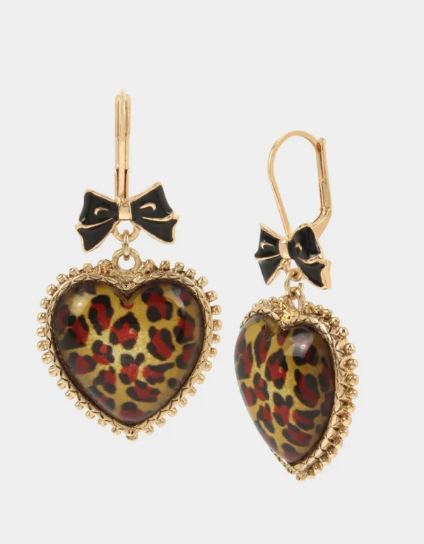 Betsey Johnson Betseys Heart Drop Earrings Leopard Best