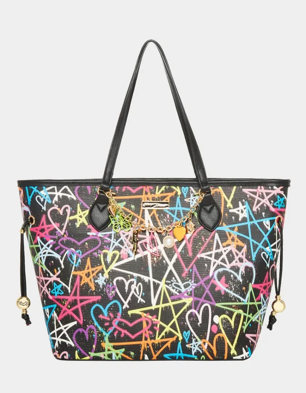 Betsey Johnson Graffiti Sweetie 2 Tote Black Fashion