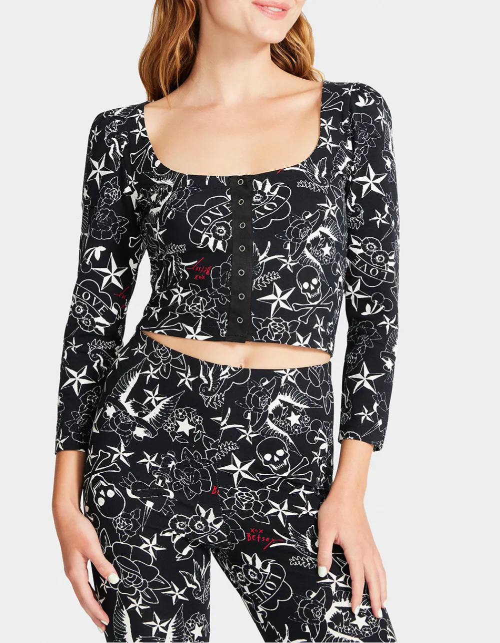 pretty_in_punk_vintage_in_0.webp Betsey Johnson Pretty In Punk Vintage Inspired Puff Sleeve Top Nt Tattoo Pri New