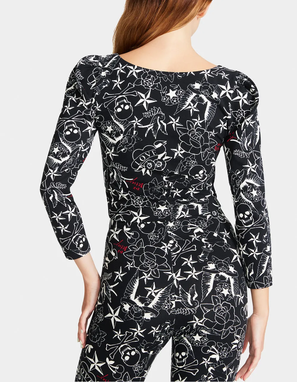 pretty_in_punk_vintage_in_3.webp Betsey Johnson Pretty In Punk Vintage Inspired Puff Sleeve Top Nt Tattoo Pri New