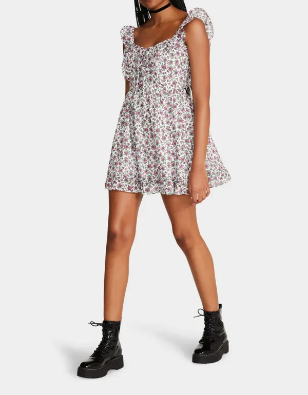 Betsey Johnson Vintage Ditsy Floral Mini Dress White Multi Best Sale