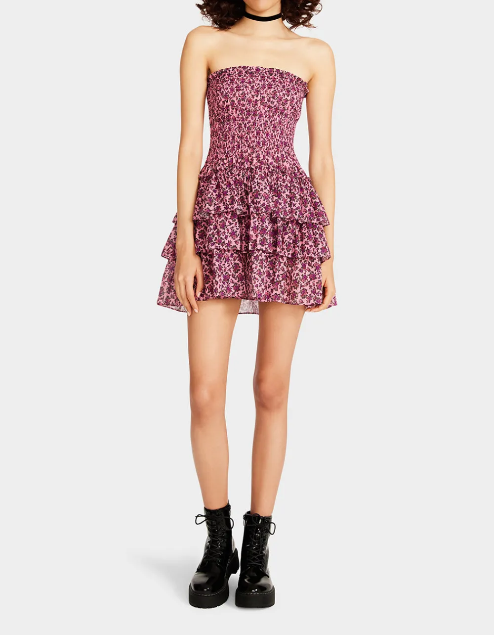 Betsey Johnson Vintage Ditsy Floral Strapless Mini Dress Pink Fashion