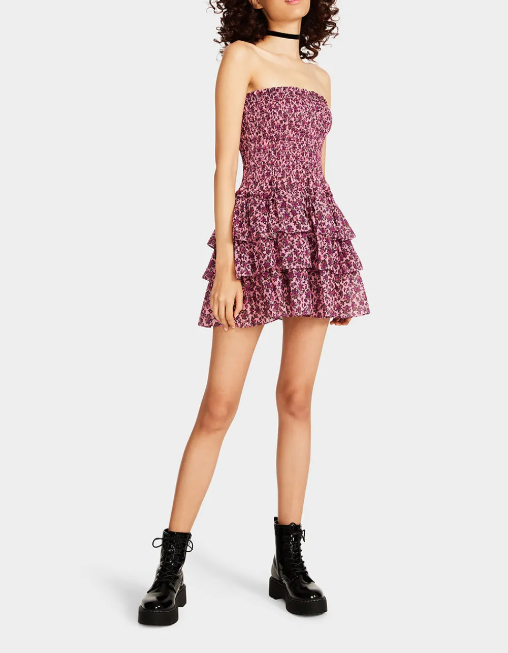 Betsey Johnson Vintage Ditsy Floral Strapless Mini Dress Pink Fashion