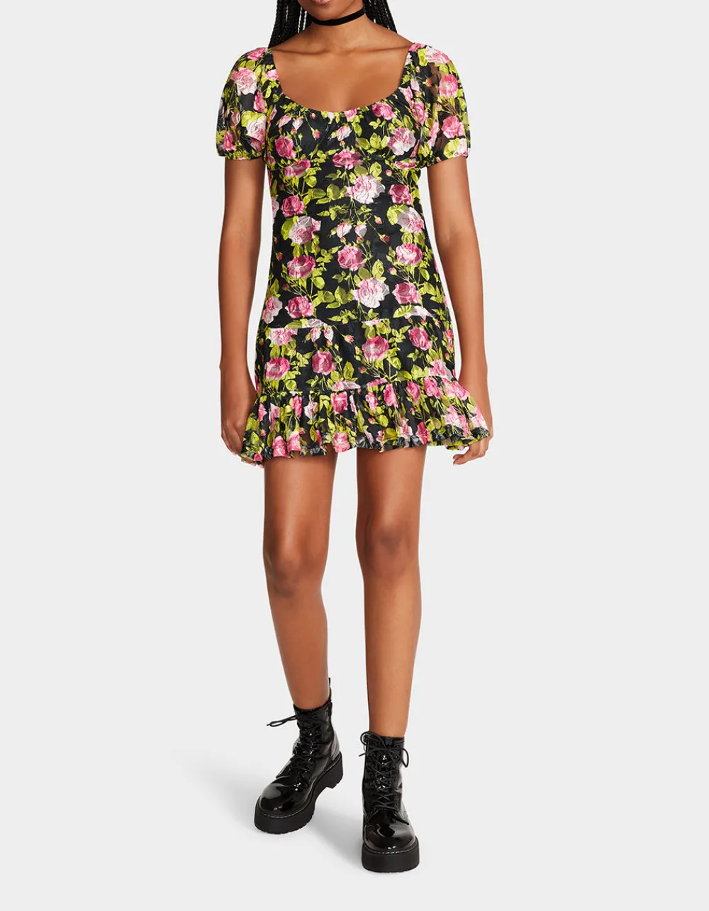 Betsey Johnson Vintage Floral Mini Dress Black Flash Sale