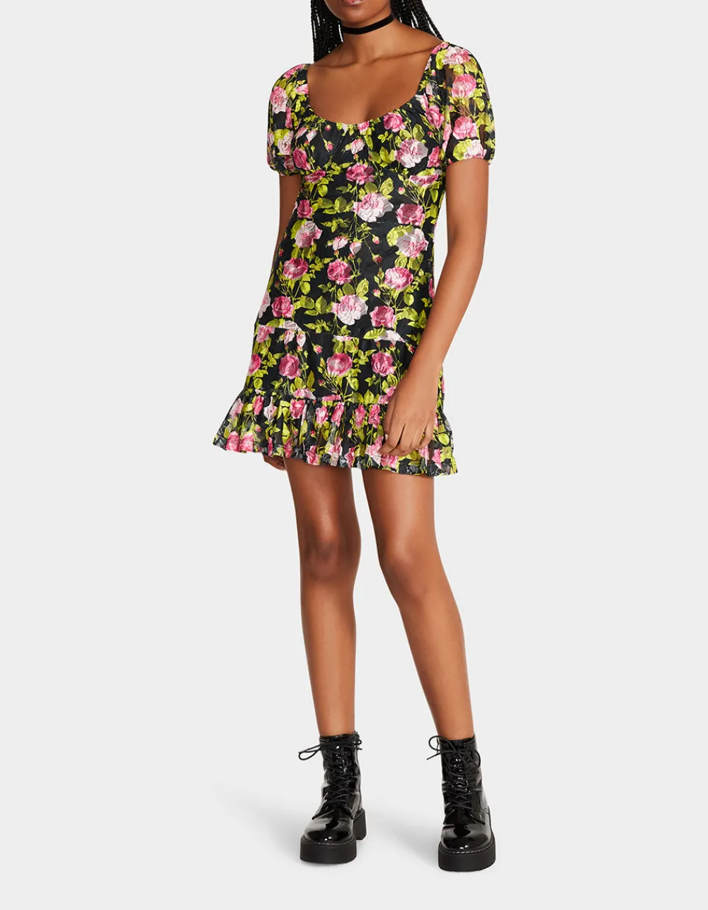 Betsey Johnson Vintage Floral Mini Dress Black Flash Sale