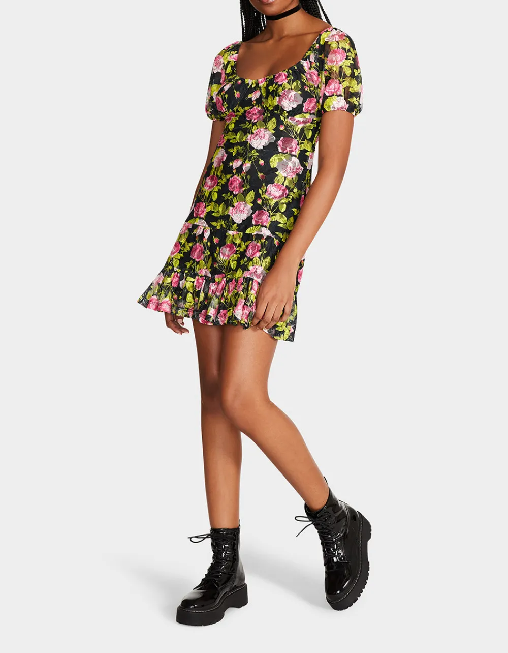 Betsey Johnson Vintage Floral Mini Dress Black Flash Sale