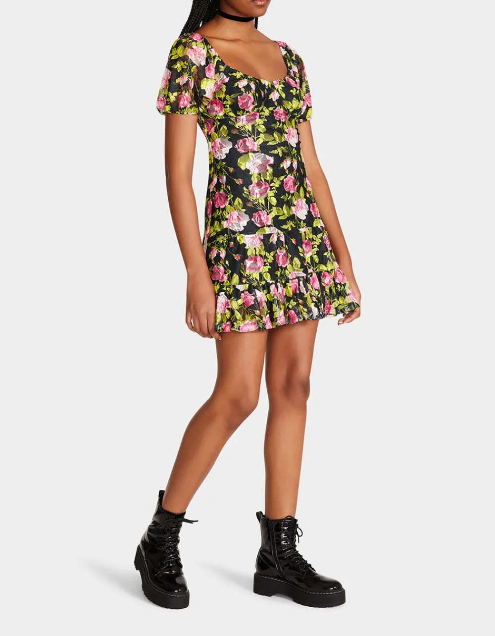 Betsey Johnson Vintage Floral Mini Dress Black Flash Sale